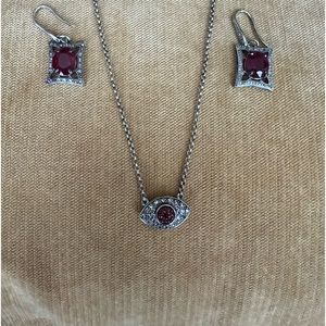 Rarities Sterling Silver 925 Necklace- 
RED "EVIL EYE" Gemstone and Black Spinel